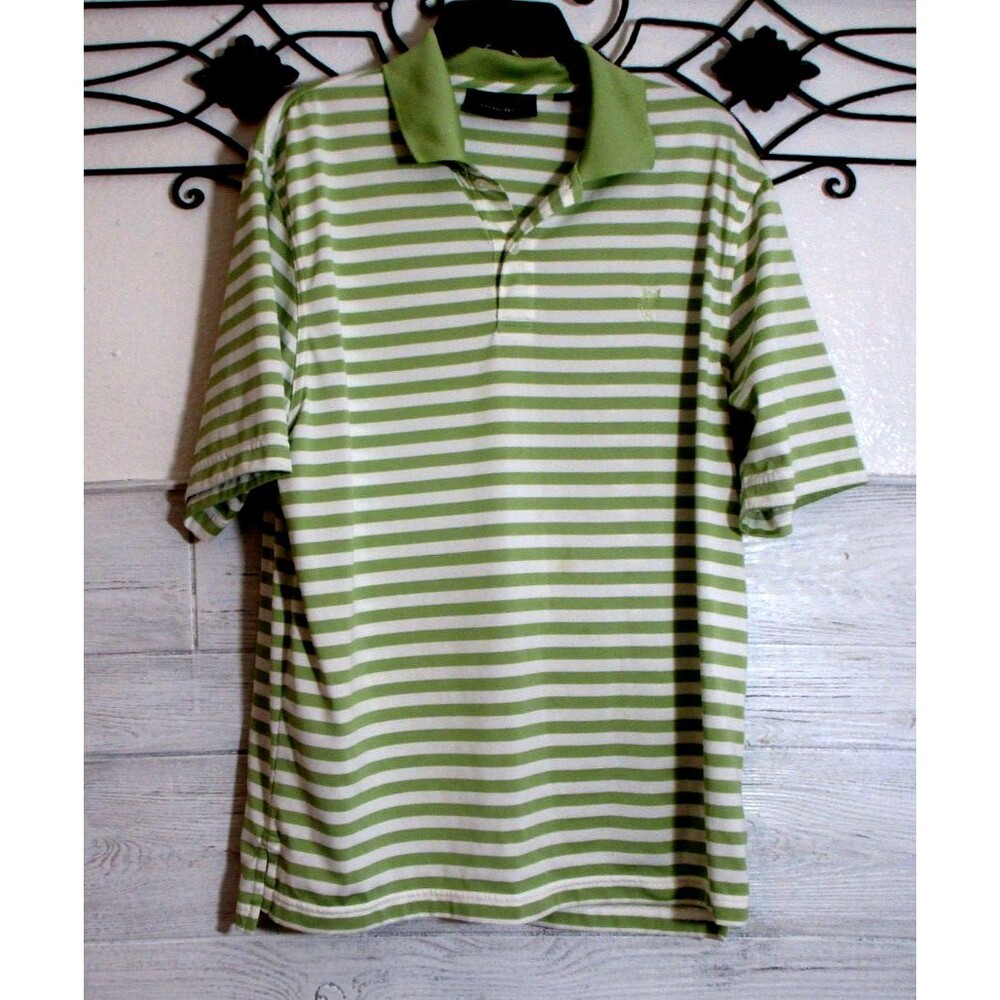 Ashworth Polo Shirt Men's Size M Green Striped Short Sleeve Athleisure Outdoor